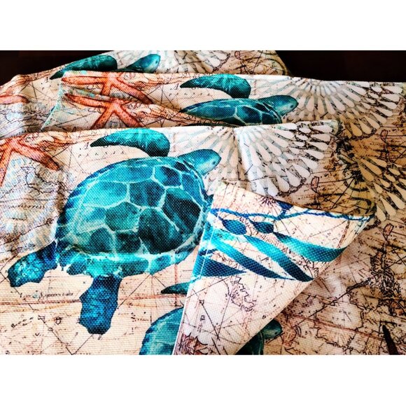 Beach Placemats 4pc Sea Turtle Table Decor Nautical Coastal Dining Decorations - Picture 2 of 13